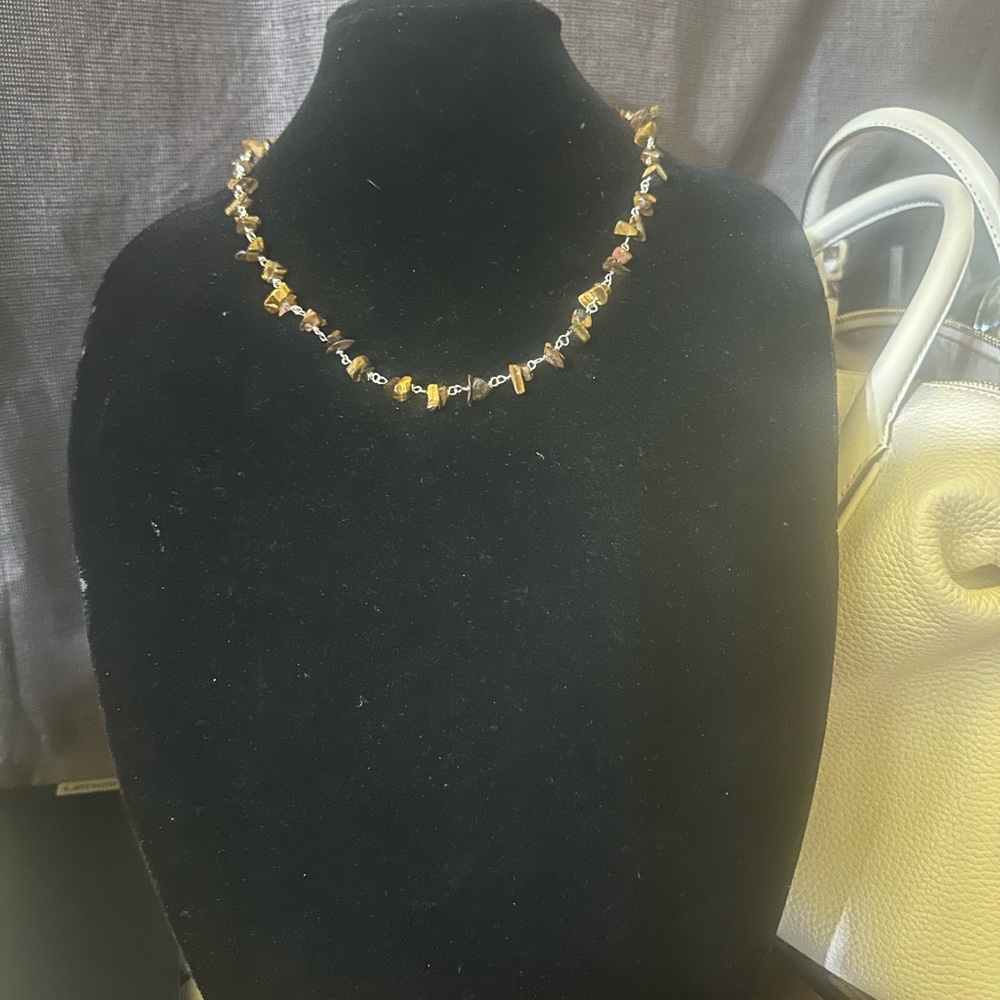 Elegant Tigers Eye Gold and Brown gemstone Necklace